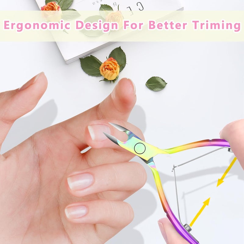 DecuT Cuticle Remover Trimmer Pusher Nippers - Cuticle Remover Professional Durable Toe Pedicure Nail Manicure Tools Set, Stainless Steel Cuticle Nipper Cutter Clipper (Colored Pusher) - Image 3